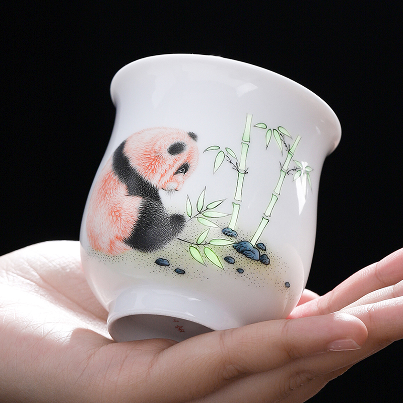 Jingdezhen flagship store ceramic hand - made panda bamboo tea with tea cups to host a single white porcelain tea cups