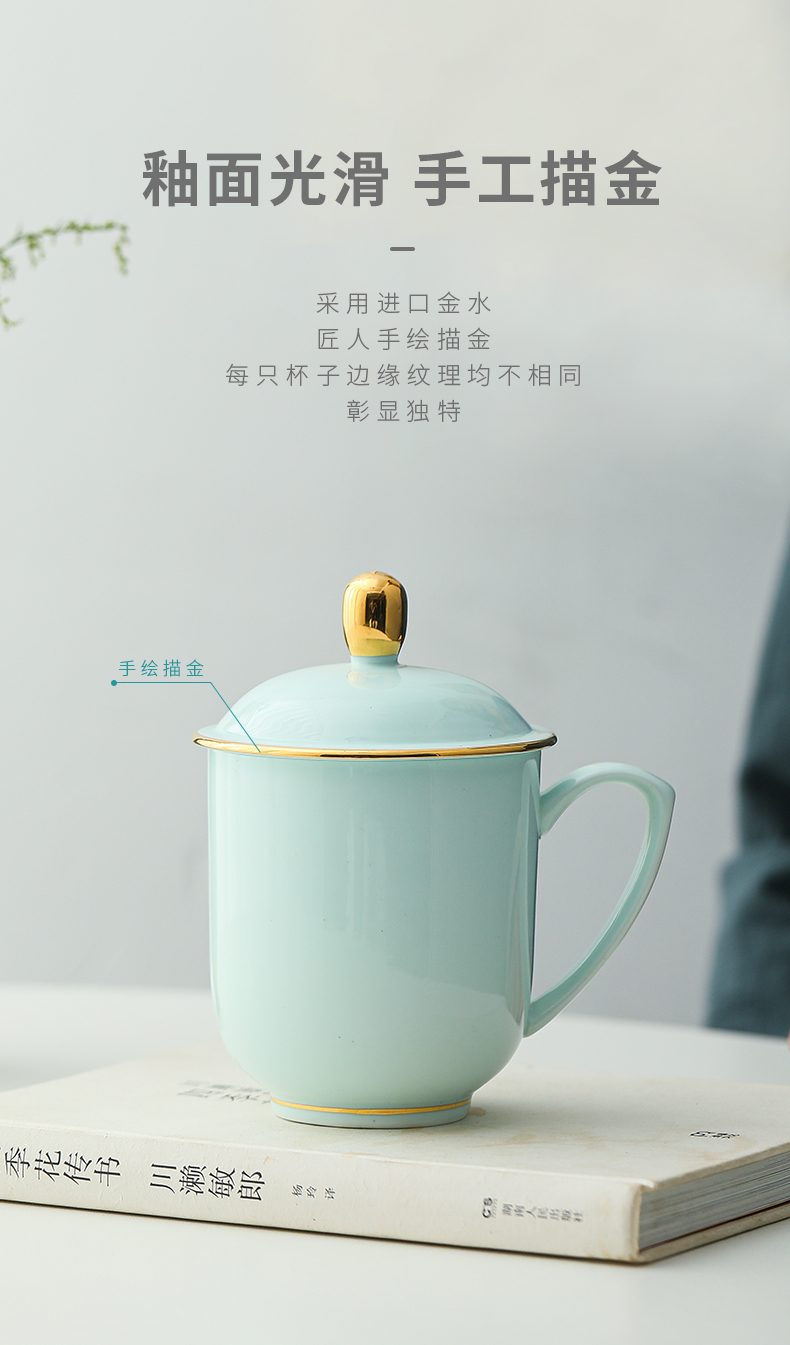 Jingdezhen official flagship store of ceramic film blue round lens keller domestic large capacity with the cover glass