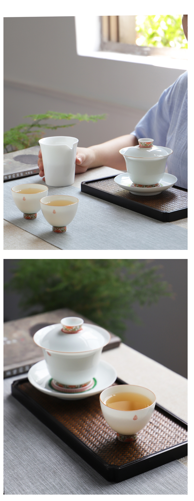 Jingdezhen ceramic tureen flagship store three cups to bowl of kung fu tea set hand - made pastel thin foetus tea by hand