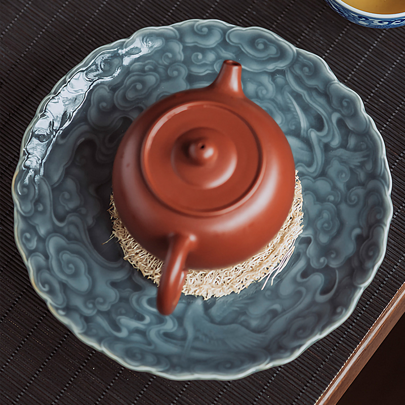Jingdezhen flagship store ceramic film green hand - carved household pot bearing small tea tray was dry mercifully tea accessories