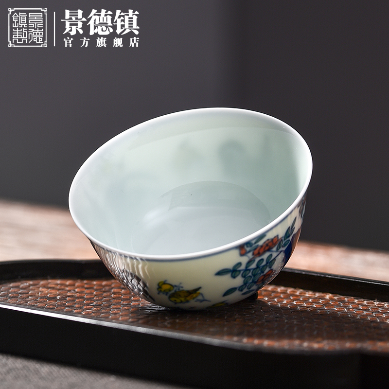 Jingdezhen flagship store of da Ming chenghua chicken hand - made color bucket cylinder cup bowl master cup view after single archaize sample tea cup