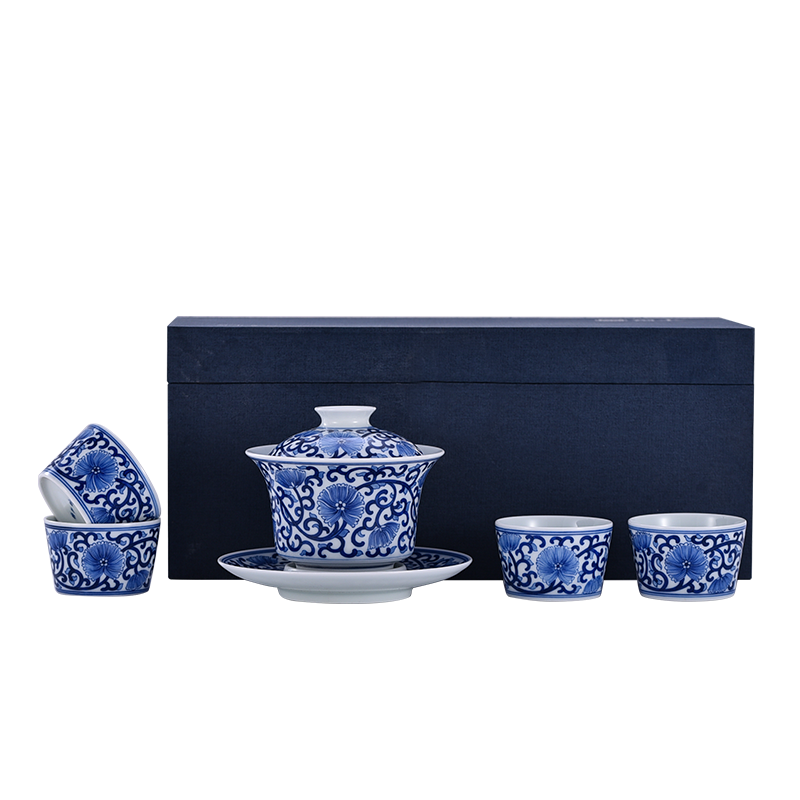 Ceramic hand - made porcelain jingdezhen flagship store only three tureen tea cups suits for domestic high - end tea
