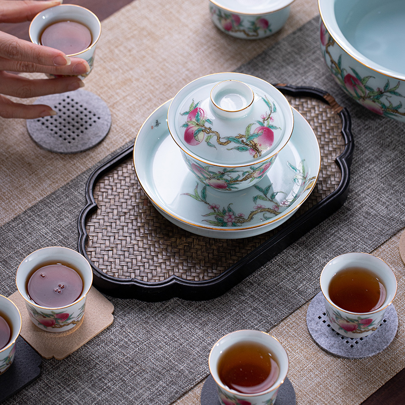 Jingdezhen official flagship store ceramic kung fu tea set shadow blue 12 big nine peach tea tea JRT