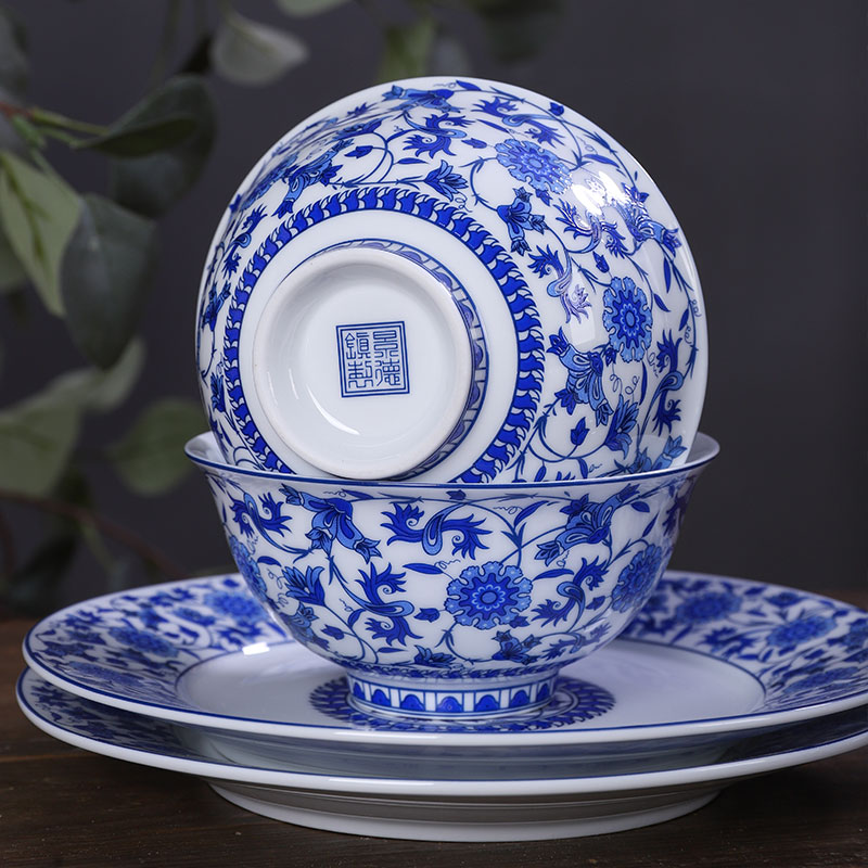 Jingdezhen official flagship store ceramic tableware suit household of Chinese style dishes combination of blue and white porcelain gift porcelain