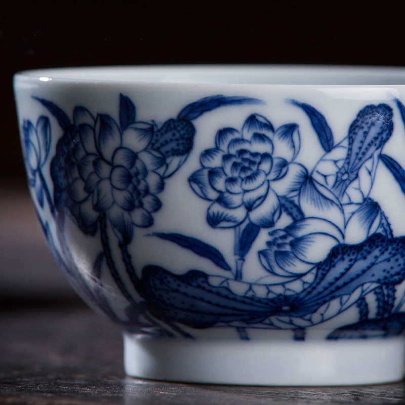 Jingdezhen flagship store work full lotus master cup of hand archaize ceramic sample tea cup of blue and white porcelain tea cups