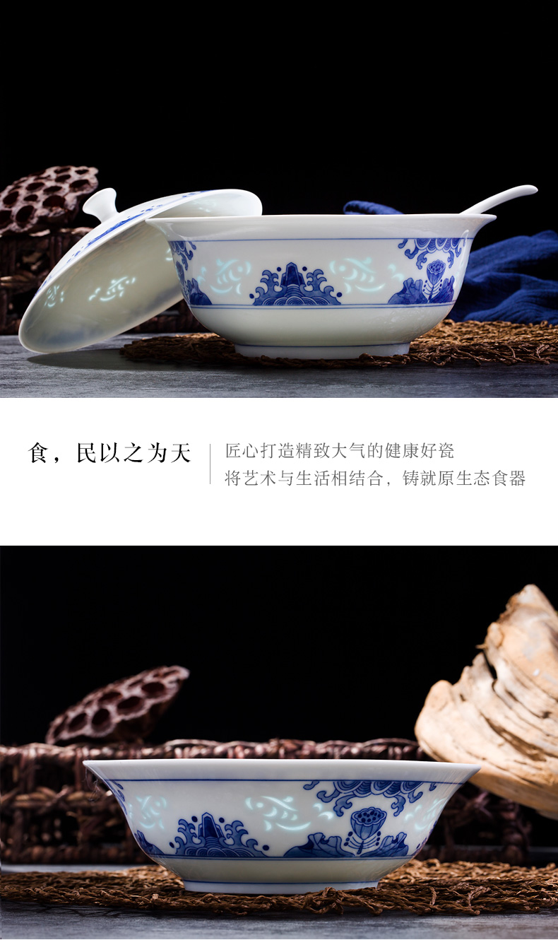 Jingdezhen flagship store town shop ceramic hand - made with blue and white and exquisite key-2 luxury tableware suit in the summer of 10 people