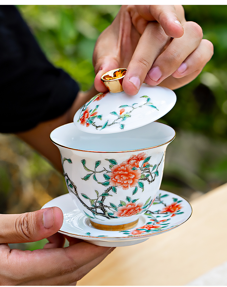 Jingdezhen flagship store of high - temperature white porcelain tureen suit business office home tea custom tea cups