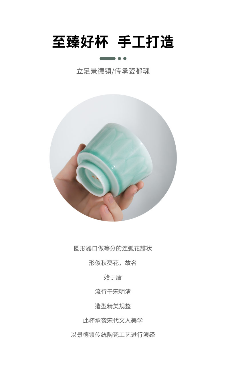 Jingdezhen official flagship store of ceramic film green tea bowl thin foetus sample tea cup kung fu tea set single cup of tea