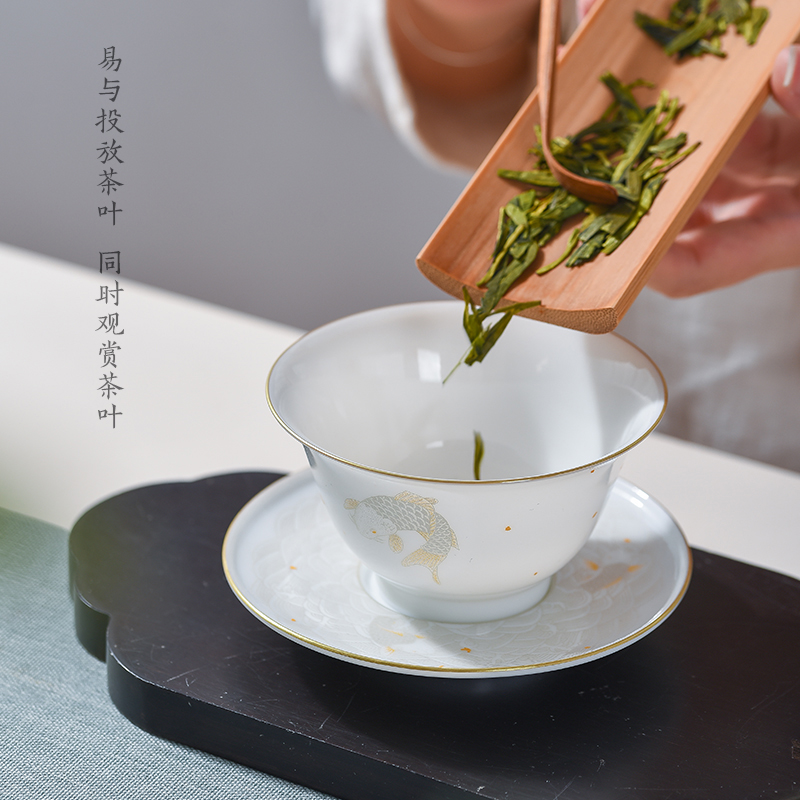 Jingdezhen flagship store only thin foetus small three tureen hand - made tea sets kunfu tea tureen tea cup home