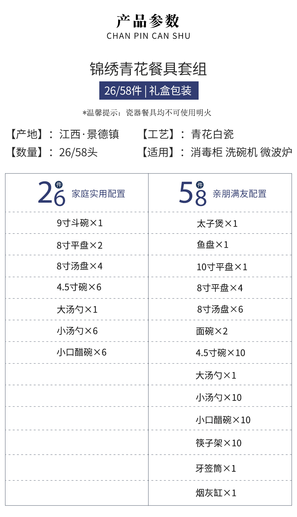 Jingdezhen official flagship store ceramic tableware suit household of Chinese style dishes combination of blue and white porcelain gift porcelain