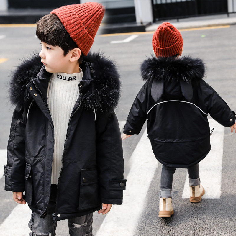 next jazz boy down jacket 2021 new foreign pie small and airy baby girl big fur collar thickened coat winter