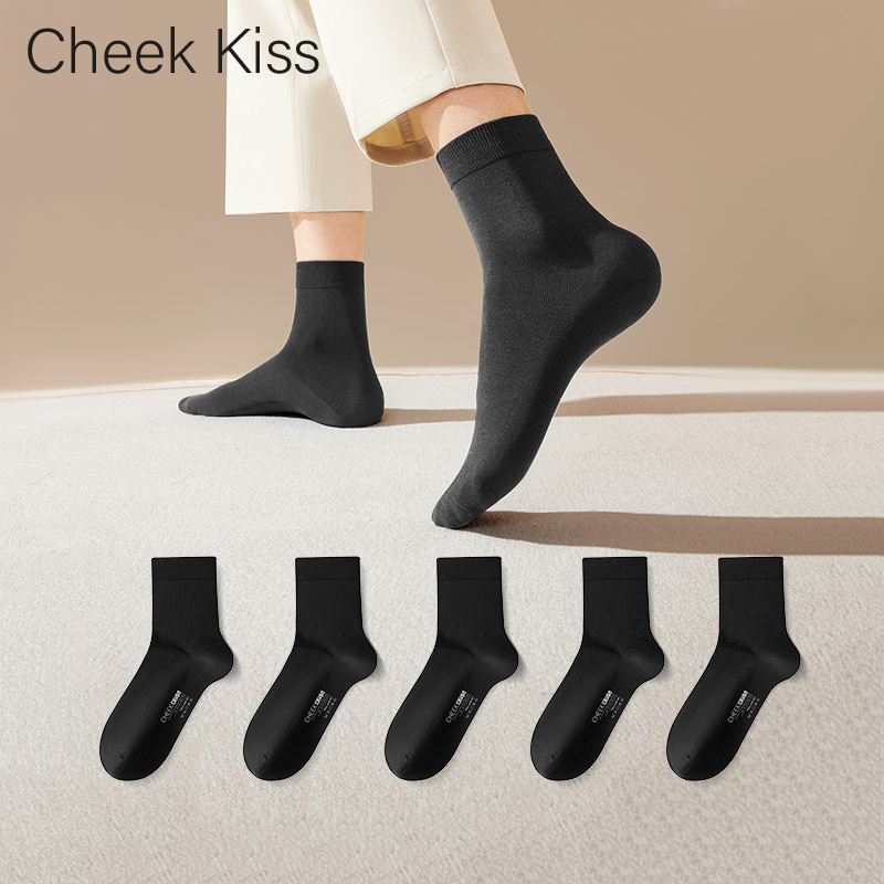 Cheekkiss Men's Socks Men's Summer Black Pure Cotton Breathable Mid-Calf Socks Sports Cotton Antibacterial Sweat-Absorbent Stockings