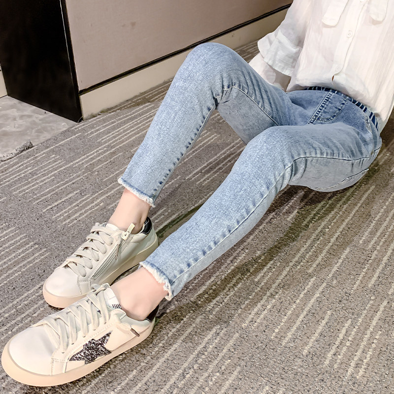 Children's clothing spring and autumn Korean girl jeans elastic fix in large children jeans pair pants fashionable lean leg trousers