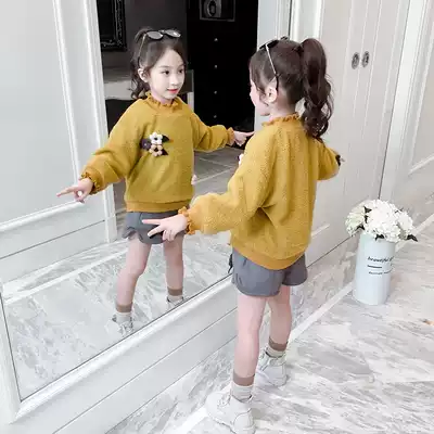 Girls ' suit Autumn and winter 2018 new children's suit fashionable Foreign style middle and large children's two-piece suit plus velvet thickened Korean version of the tide