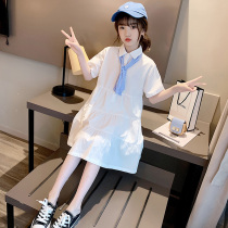 Girl White Dress Dress Summer Child Shirt Dress Little Girl CUHK Child Summer Style Korean version online Red Shirt dress