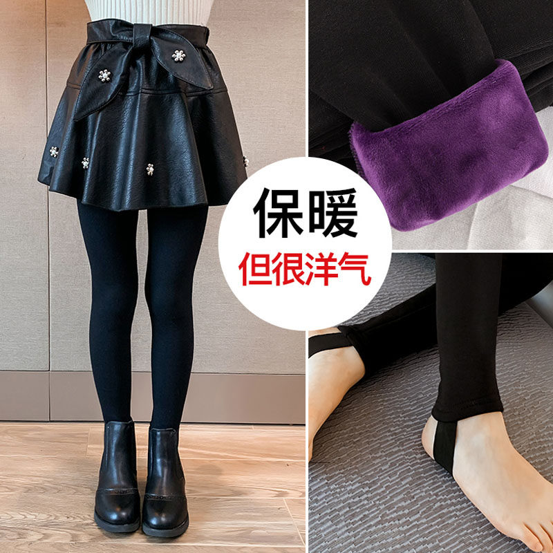 Girls' inner trousers and velvet outer wear winter clothing girls' big children's clothing trousers thickened children's culottes fake two pieces of autumn and winter one velvet