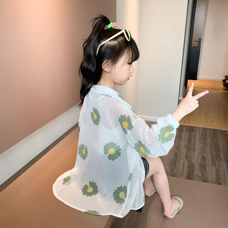 Girl Sun Protection Shirt Children Summer Slim Fit Sunscreen Jacket Girl Great Boy Long Version Cardiovert Sunscreen Shirt