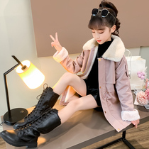 Girls leather jacket autumn winter plus velvet 2021 New Winter children thickened foreign air coat childrens fur coat