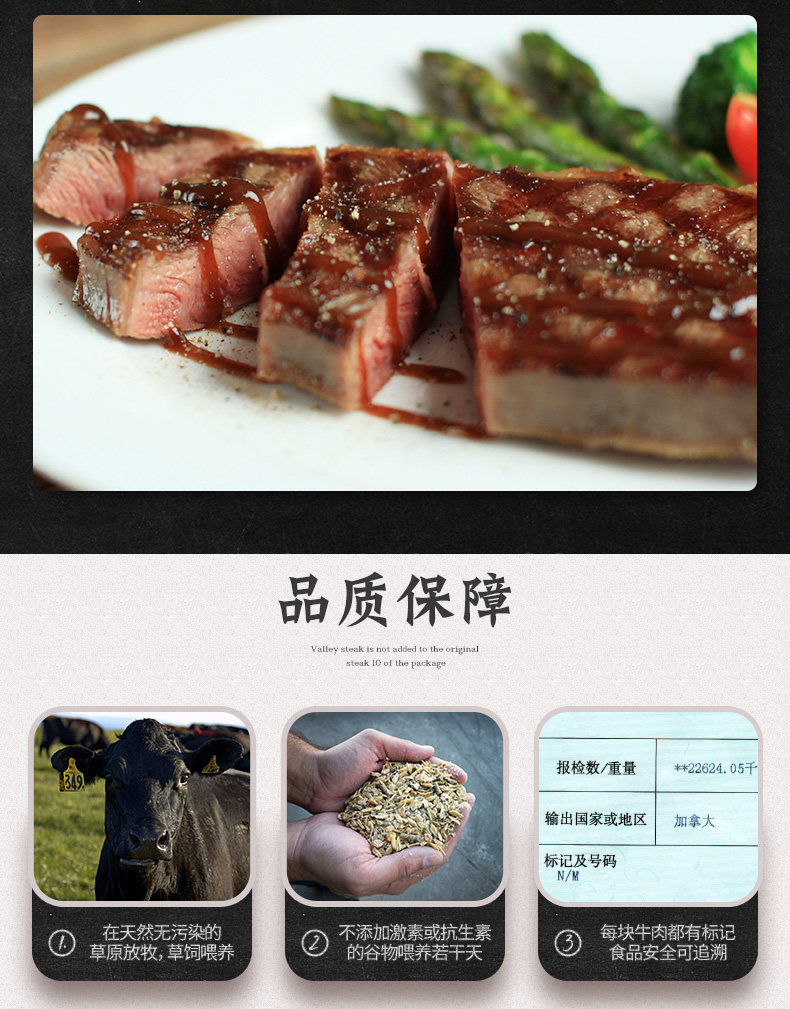 加拿大进口 牛都 3A次顶级 原切谷饲板腱牛排 5片共750g 图14