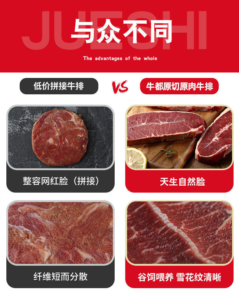 加拿大进口 牛都 3A次顶级 原切谷饲板腱牛排 5片共750g 图9
