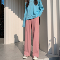 Ice Silk Broadlegged Pants Woman Spring Summer High Waist Pituitary drag Straight Cylinder Casual Display Slim Knit Pants Slim lengthened Little