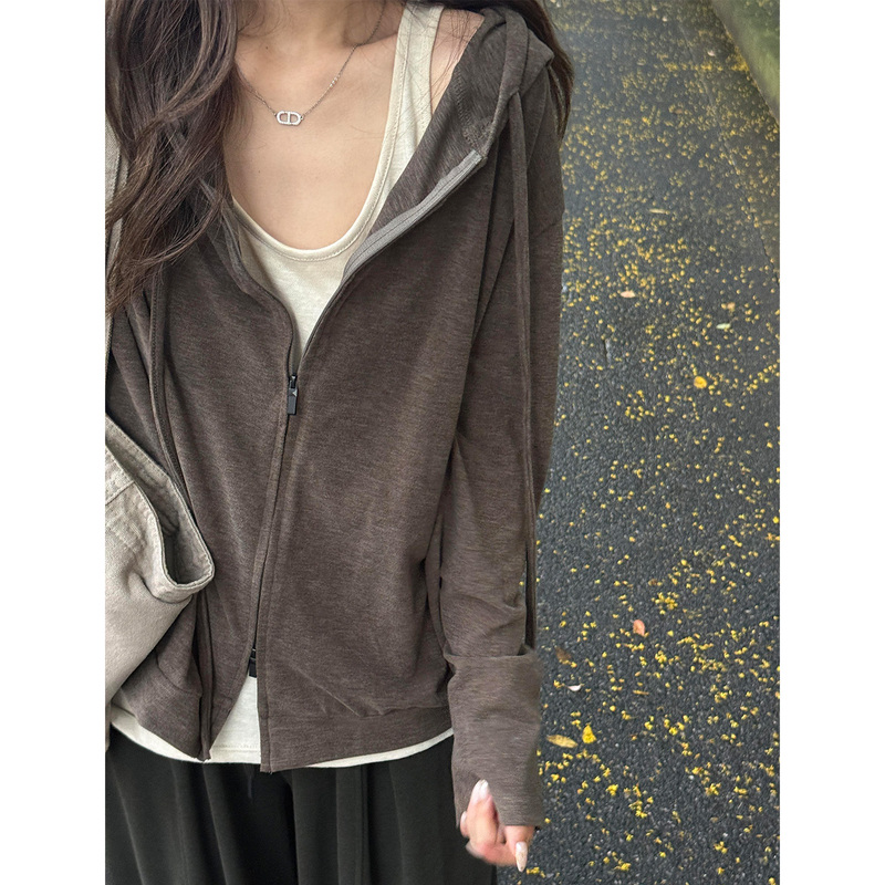 Relaxed and Lazy Style Hooded Sweatshirt Jacket for Women, Autumn 2026 New Loose Casual Slimming Zipper Cardigan Top Relaxed and Lazy Style Hooded Sweatshirt Jacket for Women, Autumn 2026 New Loose Casual Slimming Zipper Cardigan Top