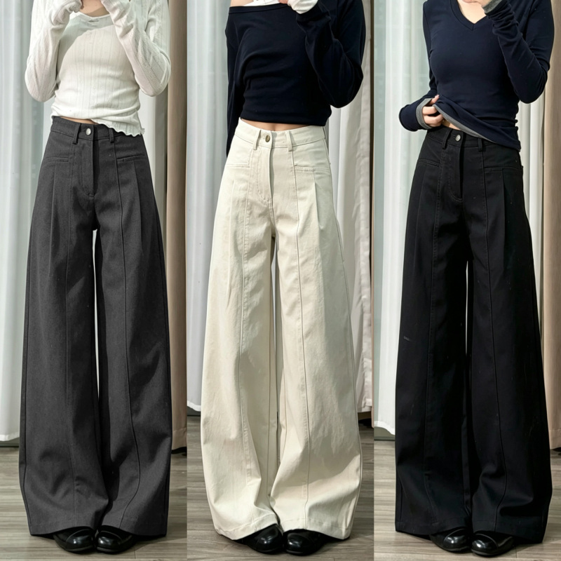 American-Style Wide-Leg Work Pants for Women, 2026 Autumn New Design, High-Waisted, Loose Fit, Slimming, Pleated Casual Straight-Leg Pants American-Style Wide-Leg Work Pants for Women, 2026 Autumn New Design, High-Waisted, Loose Fit, Slimming, Pleated Casual Straight-Leg Pants