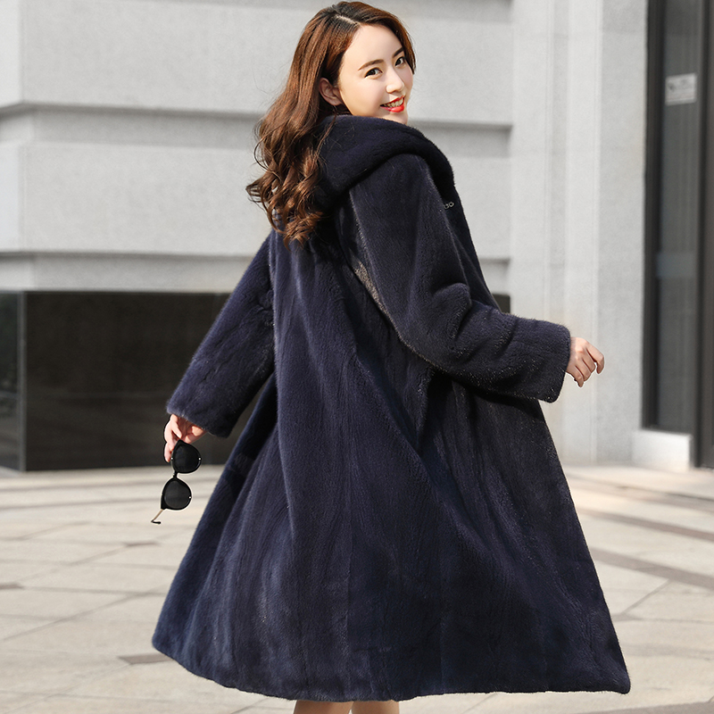 2022 new products Haining imported fur women's hooded whole mink mid-length mink coat mink coat Korean version