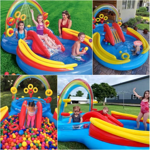 Intex, радужная горка с рельсами для игр в воде, бассейн с шариками для ползания, увеличенная толщина