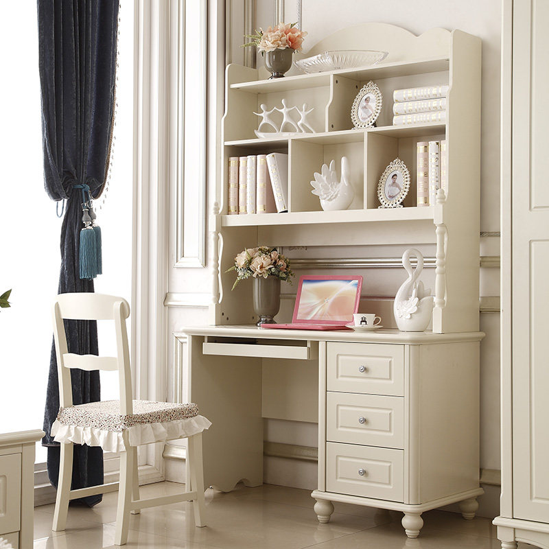 Children's desk shelf in one learning table bedroom European Student computer desk bookcase home solid wood bookchair combination