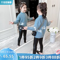 Girls  semi-turtleneck sweater autumn and winter new mink velvet plus velvet thickened childrens line clothes foreign style base sweater women