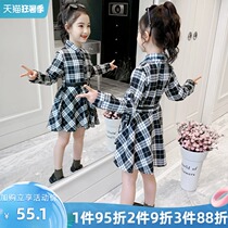 Girls black and white plaid dress 2021 new long-sleeved princess dress western Korean version of autumn dress 6-year-old girl skirt 8