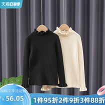 Girls  semi-turtleneck sweater pullover Western style baby thin sweater Childrens white black fungus collar bottom