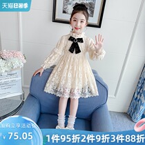 Girls dress spring and autumn 2021 foreign style girl autumn new skirt Childrens autumn floral lace princess dress