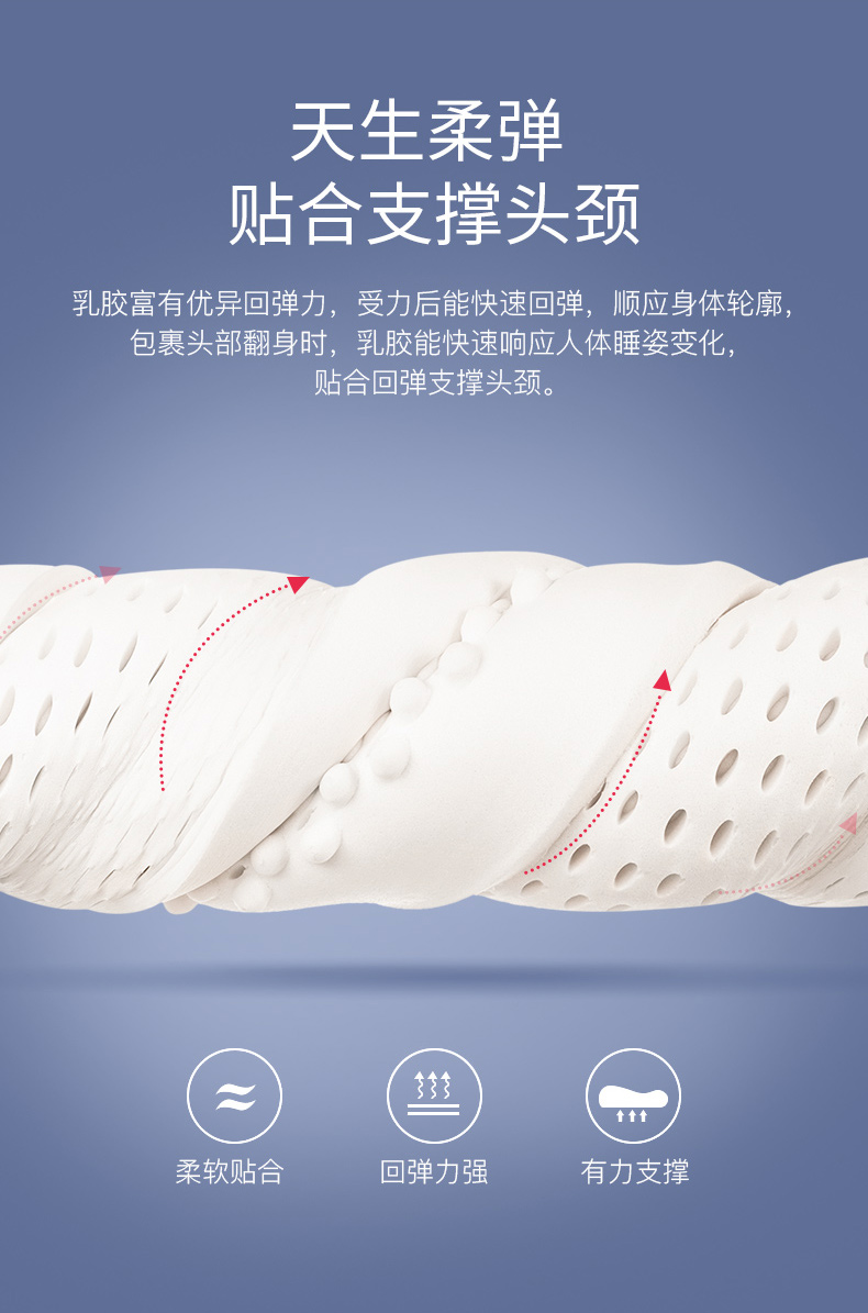 乐扣乐扣 90%天然乳胶枕 柔弹支撑颈椎 图4