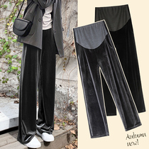 Pregnant women pants spring and autumn trousers casual autumn loose plus velvet thick bottom wide leg pants autumn winter wear
