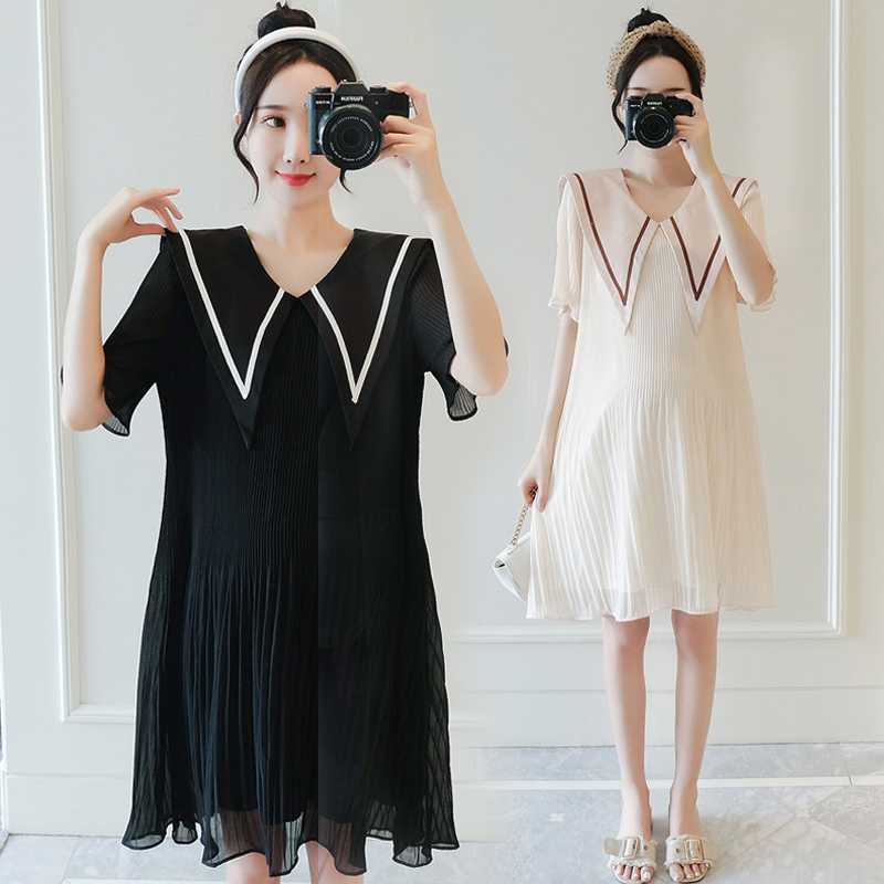 Pregnant women dress hipster chiffon long summer lapel skirt summer Net red suit pregnant women summer dress tide