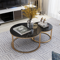 Simple modern sofa coffee table Wrought iron size apartment living room Nordic coffee table Round tempered Marble coffee table