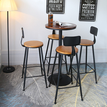 Wrought iron solid wood household bar table Cafe table Bar table and chair Modern simple high foot wall table Milk tea shop