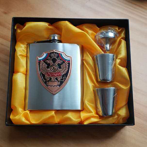 Snow Wolf Lake Business Gift 7 Oz Glossy Glossy Double Headed Eagle Outdoor Portable Stainless Steel Wine Maker Gift Gift-giving