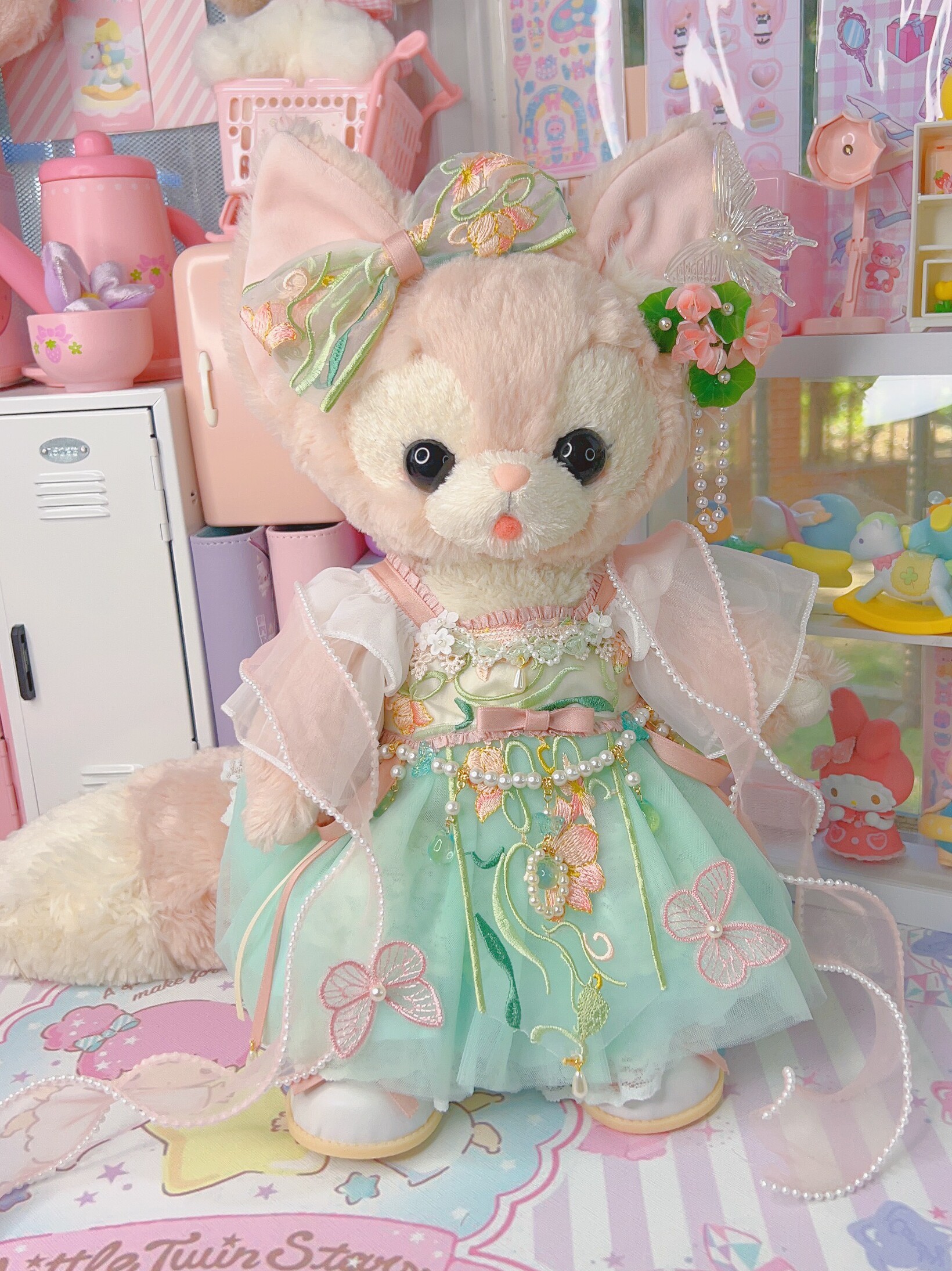 棉花娃娃/毛绒玩具娃衣 中秋玲娜贝儿娃衣手作仙气汉服绿色蝶恋花连衣裙s码linabell着替