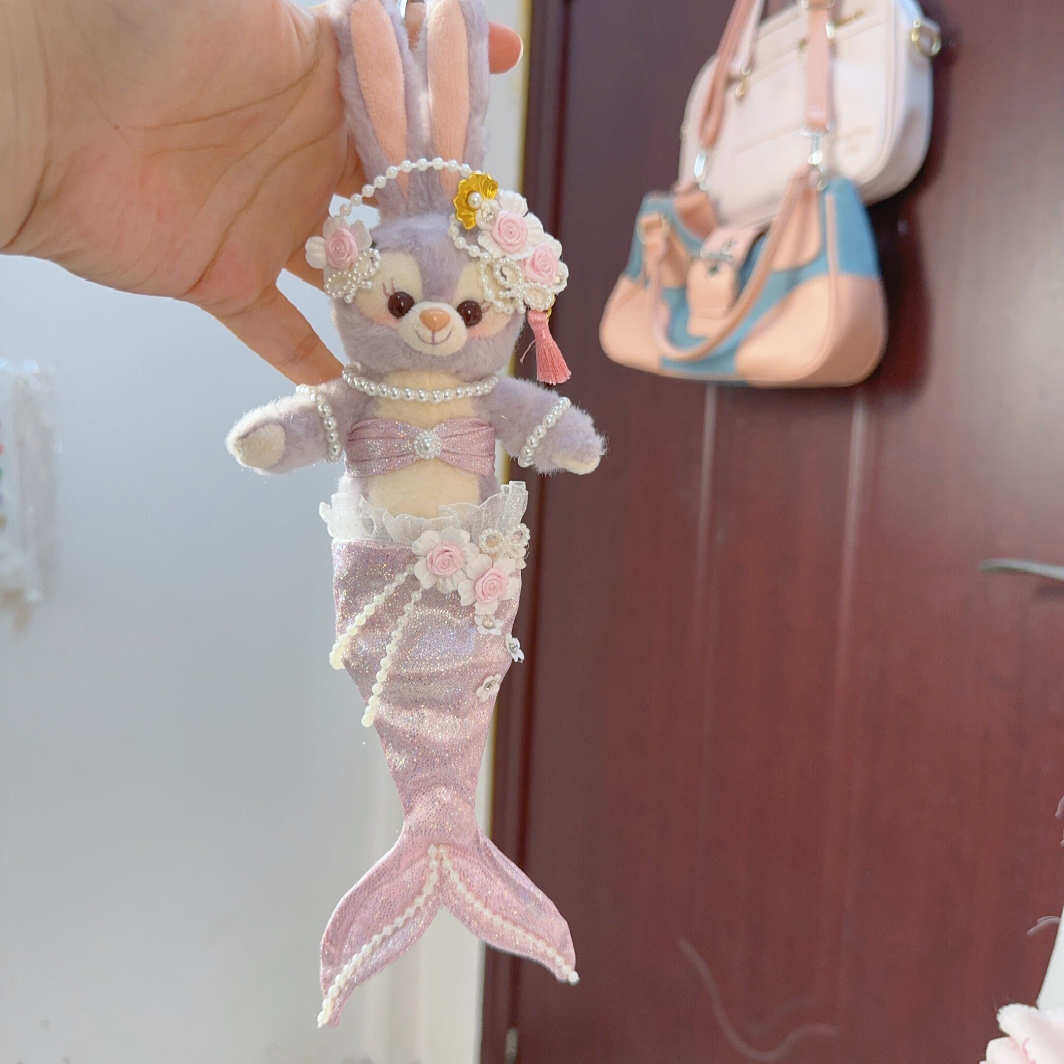 棉花娃娃/毛绒玩具娃衣 南风格子钥匙圈玲娜贝儿娃衣冰箱贴挂件尺寸着替紫镭射珍珠美人鱼