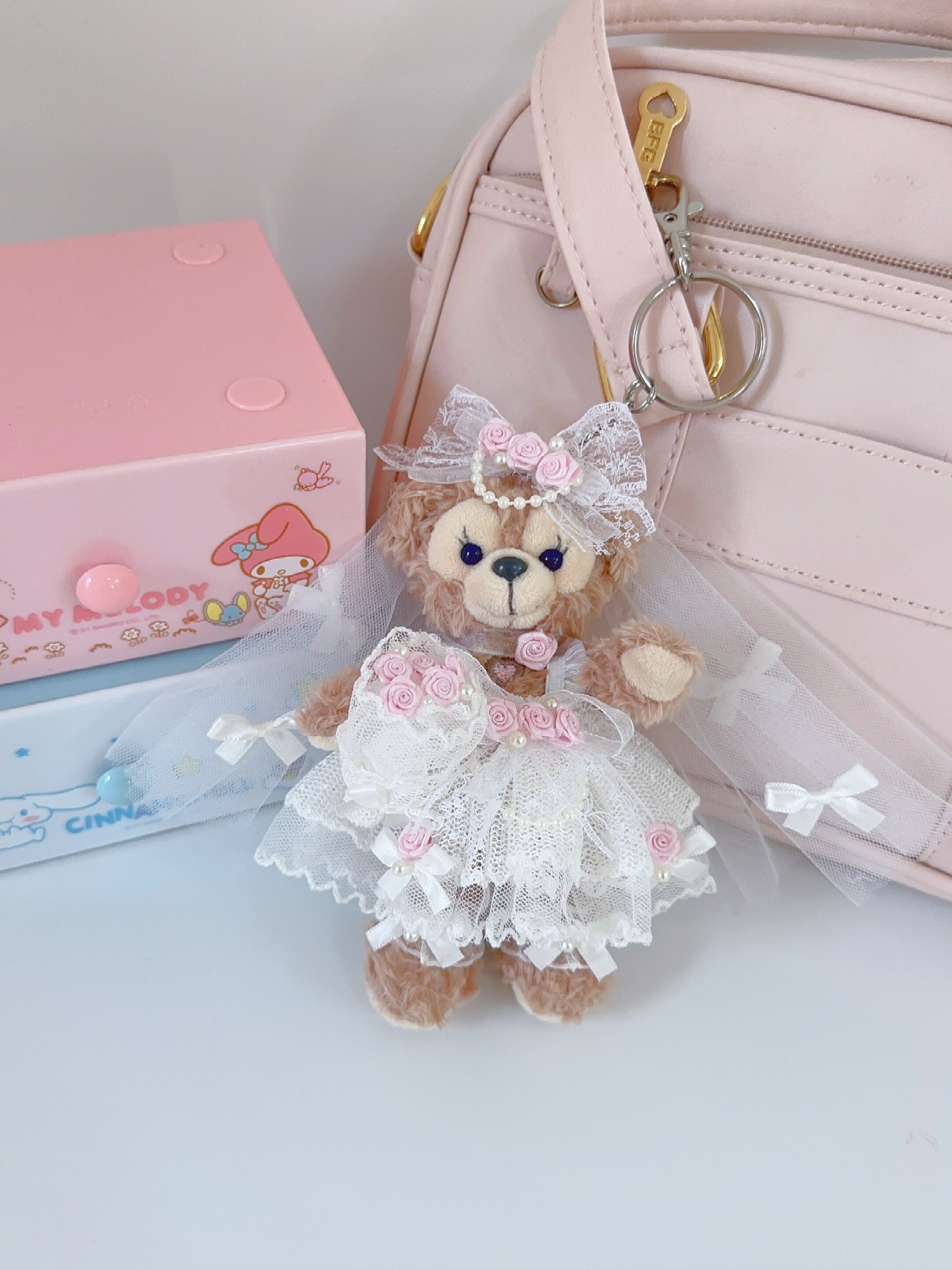 棉花娃娃/毛绒玩具娃衣 南风格子钥匙圈玲娜贝儿娃衣冰箱贴挂件尺寸衣服白色蕾丝婚纱礼服