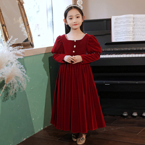 Girl Gown Winter Style 2021 New Kids High-end Birthday Walk Show Princess Dresses Red Flower Boy Wedding Host
