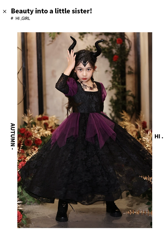 Halloween bé gái trang phục Phù Thủy công chúa đầm cosplay Maleficent tím trang phục trẻ em hiệu suất Đầm áo choàng haloween