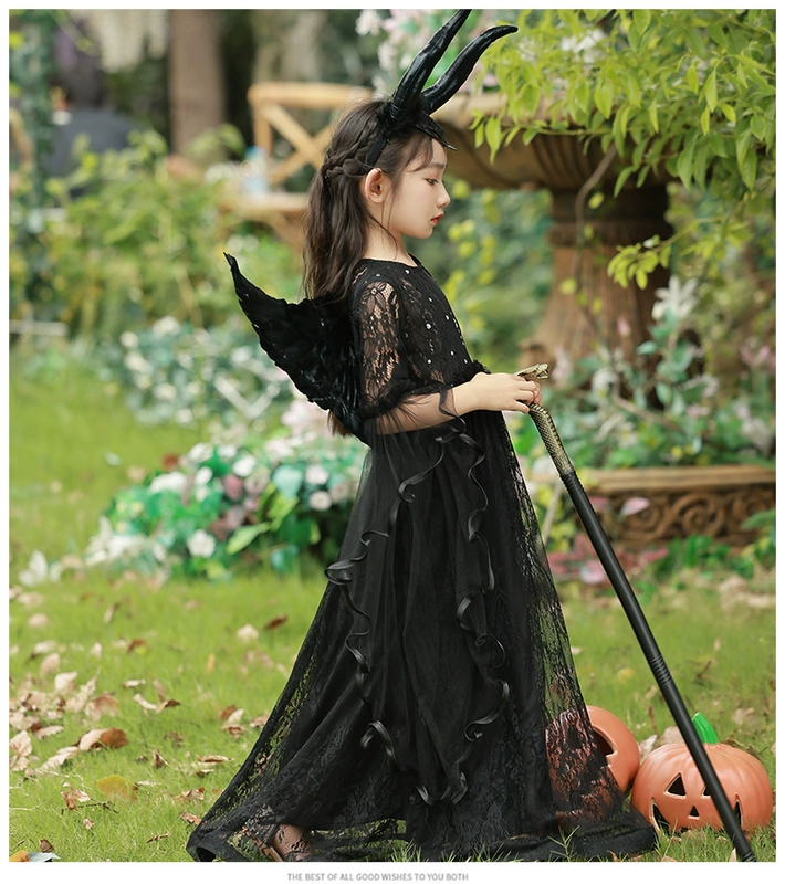 Halloween trẻ em trang phục bé gái cosplay Maleficent mẫu giáo bé gái kinh dị mặc trang phục phù thủy halloween