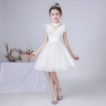Girl Gown Dress Foreign Air White Children High-end Temperament Walk Show Fluffy Piano Playing Banter Performance Dresses Summer