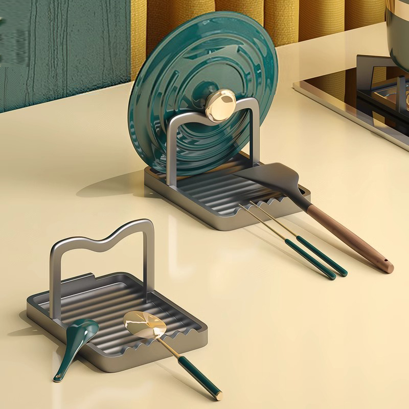 Kitchen Countertop Pot Lid Holder Storage Rack for Spoons, Cooking Spatulas, Vertical Spatula Holder with Drip Tray, Storage Organizer