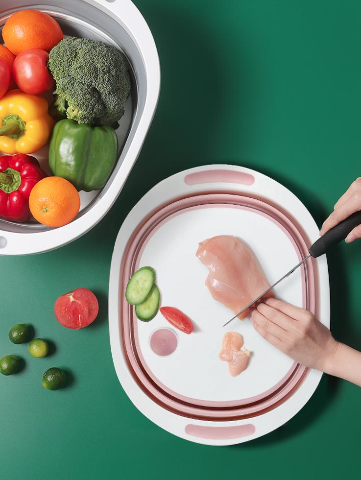 Fruits and vegetables Chopped Plate Antibacterial Folding Wash Vegetable Basin Practical Chopping and Mold Kitchen Multipurpose Portable Home Two-in-one