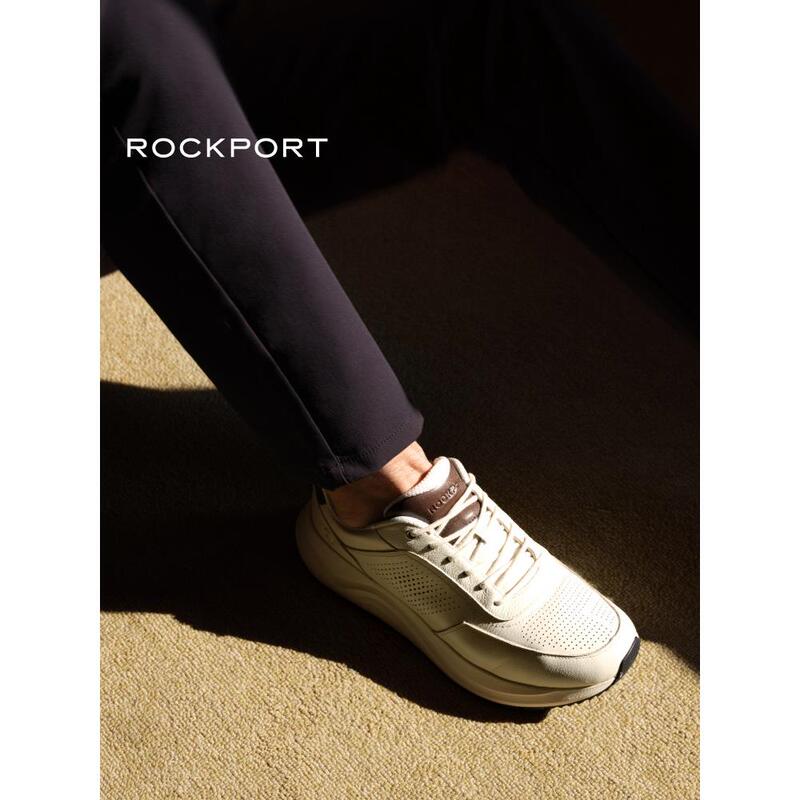 Rockport/Lebu Men's High-End Casual Shoes 2025 New Model Genuine Leather Breathable Running Shoes White Sneakers with Thick Soles